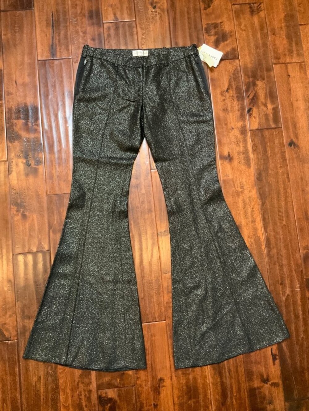 Faith Connexion Shimmering Silver & Black Flare Tuxedo Pants, Size 8, NWT $700